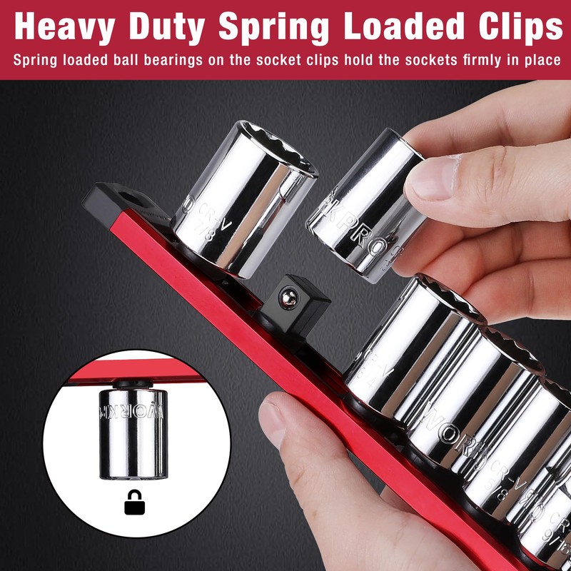 WORKPRO Magnetic Socket Organizer, 1/2-Inch Drive Aluminum Alloy Socket Rail,