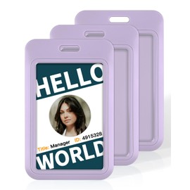 Uniclife 3-10 Pcs Sliding ID Badge Holder Vertical Hard Plastic Case with Clear Window Blue/Pink/Black Card Protector Sleeve for Office School and Credit Card ID Cards, purple, Classic