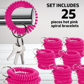 YARRD 25PCS Hot Pink Wrist Keychain – Hot Rose Spring Spiral Wrist Coil Key Chain for Woman Girl Wrist Key Holder Hot Pink Color Spiral Keychain Bracelet Soft Plastic Wrist Band