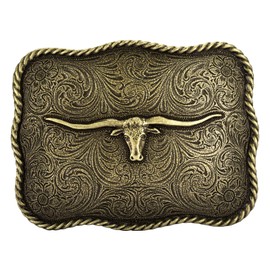 Western Cowboy Belt Buckle - Texas Bull Skull Belt Buckle for Men women, Texas Longhorn Bronze, Large
