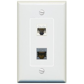 RiteAV 1 Port CAT5E 1 CAT6-SHIELDED Jack Coupler Female-Female Decorative Wall Plate [Gray]