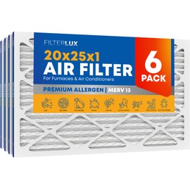 FilterLux 20x25x1 MERV 13 (6-Pack) Electrostatic Pleated Air Filters, Furnace Filters, Home Air Conditioner Filters, AC Filters, HVAC Filter Replacement MPR 1900 FPR 10