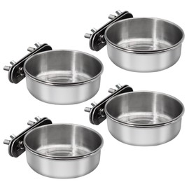 DVHEY 4 Pcs Small Bird Feeding Dish Cups,Parrot Food Bowl Cage with Clamp Holder Stainless Steel,Birdcage Coop Water Feeder for Cockatiel Parakeet Macaw Finches Lovebirds Small Animals (4 Pack, Small)