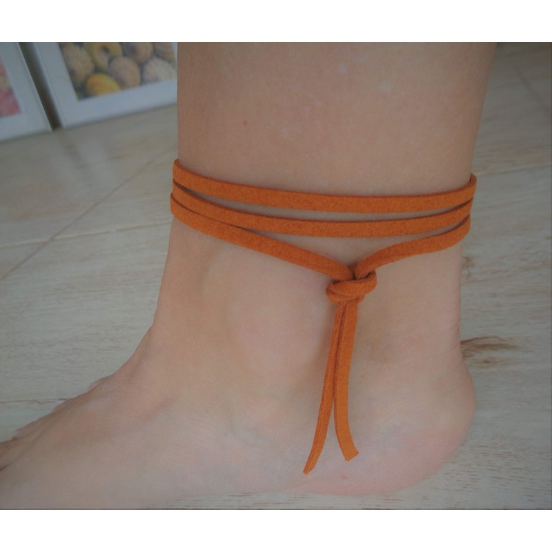 Casual Indian orange yellow tribal anklet knotted ✿ velour anklet