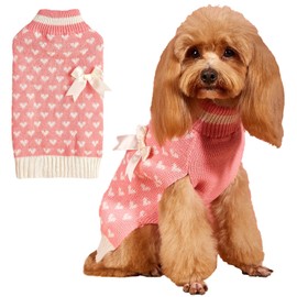 Jecikelon Valentine's Day Dog Sweater Heart Printed Knit Warm Puppy Winter Clothes for Small Dogs Soft Pet Outfits Doggy Cat Clothing (Medium, Bowtie)