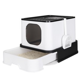 RIZZARI Large Enclosed Cat Litter Box : Covered Leak-Proof Reduces Odor - for Indoor Use Cat Owners (Black)