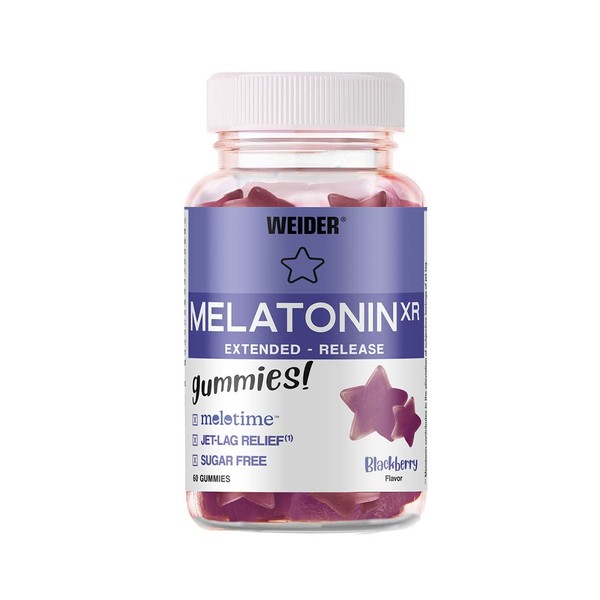 WEIDER Melatonin Gummies for Better Sleep with Time Delayed Release, Optimal Dosage for Night Rest, Delicious Gummy Bears, Sleeping Stars, No Sugar, Blackberry Flavour, Pack of 60