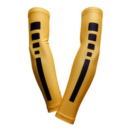 Sports Farm PAIR Compression Elbow Arm Sleeves (YOUTH MEDIUM, YELLOW BLACK STRIPE)