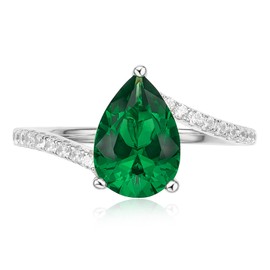 CM.CUMEE Gold Plated Emerald Ring for Women Pear Cut Anniversary Engagement Promise for Her 925 Sterling Silver Rings, Gemstone, Cubic Zirconia