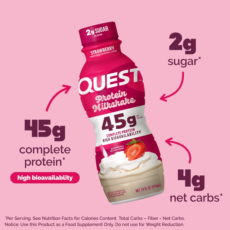 Quest Nutrition Strawberry Protein Shake, 45g Protein, 2g Sugar, 4g