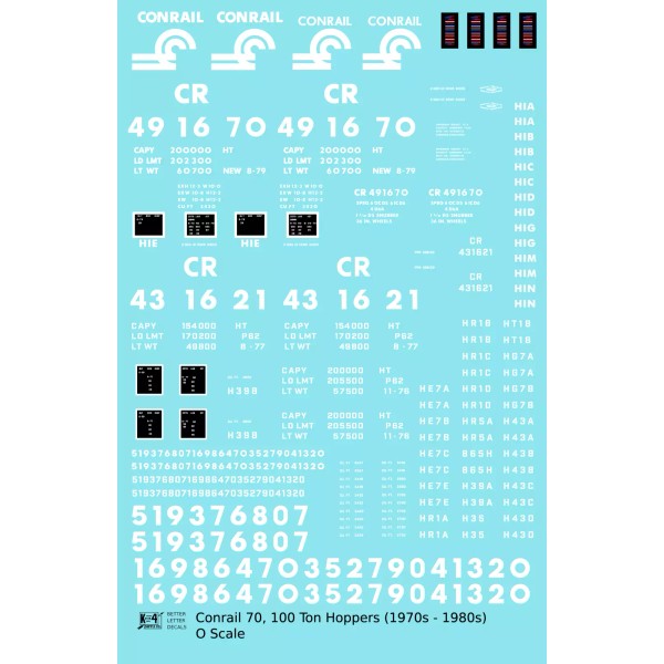 K4 O Scale Decals Conrail Open Hopper White