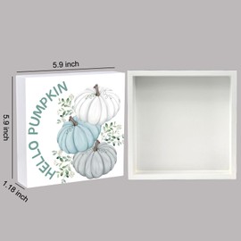 Fall Decorations for Home Fall Decor Home Room Hello Pumpkin Table Wood Box Sign Rustic Wooden Shelf Desk Decor Season Sign House Warming Gifts 5.9 x 5.9 Inch