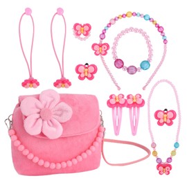 Children's Jewellery Set Little Girls Plush Handbags Necklace Bracelet Earrings Rings Jewellery Set Princess Fashion Jewellery Party Favors Gift to Dress Up Pretend
