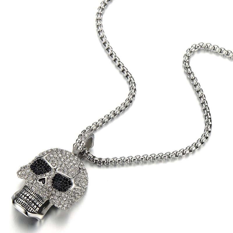 COOLSTEELANDBEYOND Steel Large Sugar Skull Pendant Necklace for Men Women