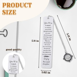 Going Away Gifts for Coworker Inspirational Bookmark for Book Lovers Women Men Employees Leaving Farewell Retiement Gifts Coworkers Friends Compass Bookmarks