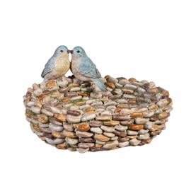 Evergreen Resin Pebble Bird Baths for Outdoors Heavy Duty | Metal Bird Bath Bowl with Birds | Ground Standing Bird Bath and Feeder for Garden Yard Deck