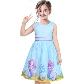 Girls Dress Blue Sea Mermaid Starfish Cartoon Summer Casual Sleeveless Size 6