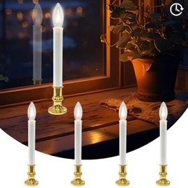 4 Pack Window Candles Battery Operated with Timer,Christmas Window Candle Lamps with Golden Plated Holders&4 Suction Cups,Electric Window Candles Light for Christmas Dinner Wedding Party Decoration