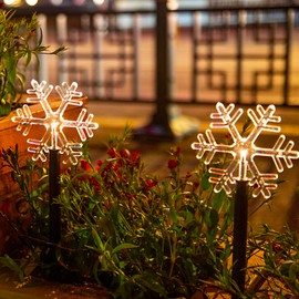 FUCHSUN LED Snowflake Christmas Pathway Lights 14 Inches Warm White Glow 6 Hour Timer Battery Powered IP44 Waterproof Festive Winter Holiday Outdoor Garden Decorations