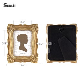 Sunlit Vintage Small Picture Frame 2.5x3.5 Inch, Antique Mini Photo Frames with Glass Front, Luxury Wallet Size Picture Frames, Photo Display Tabletop Wall Hanging Gift Ideas, Gold