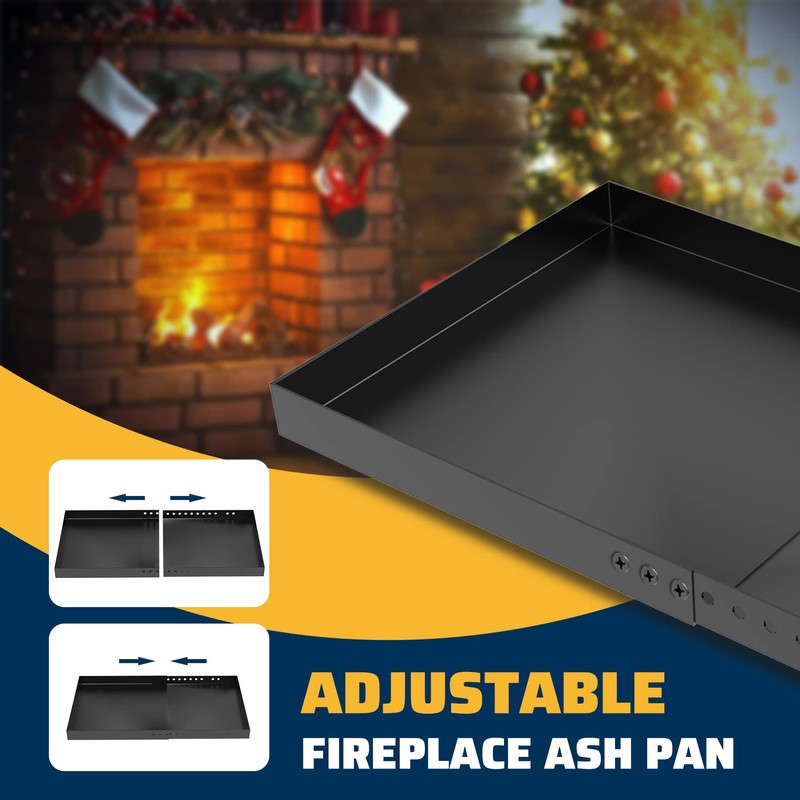 Pearwow Rectangle Fireplace Tray,Expandable Ash Pan for Collecting Ash,Galvanized Steel