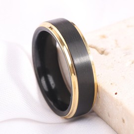 IMINI Minimalist Tungsten Carbide Ring 6mm for Men and Women High Polished Black Silver with Goldtone Trim Knuckle Statement Wedding Band Comfort Fit Birthday Dainty Jewelry (Black, US6=L 1/2)