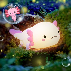 UNEEDE Axolotl Night Light for Kids with Axolotl Keychain,Animal Silicone Nursery Night Lamp, Rechargeable Table Lamp Bedside Lamp,Cute Room Decor Night Light for Bedroom,Desk Decorations,Gift