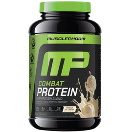 MusclePharm Combat Protein Powder, Vanilla Flavor, Fuels Muscles for Productive Workouts, 5 Protein Sources Including Whey Protein Isolate & Egg Albumin, Gluten Free, 2 lb, 25 Servings