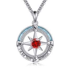 YAFEINI Compass Necklace 925 Sterling Silver Birthstone Compass Pendant Necklace Turquoise Compass Jewelry for Women -July