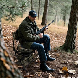 MDSTOP 360 Degree Swivel Hunting Chair for Ground Blinds, Folding Hunting Seat, Fishing Chair, Lightweight, Portable, Padded Cushion for Dove Deer Hunting, Fishing, Camping(Pine Needle Camo)