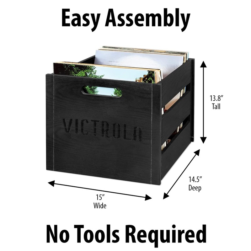 Victrola Wooden Record Crate – Tabletop Vinyl Album Holder, No-Tool
