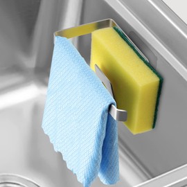GAViA Kitchen Sink Sponge Holder - Sponge and Dish Cloth Hanger, Adhesive Rustproof Kitchen Sink Rack, 304 Stainless Steel, No Drilling