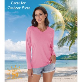 EKLENTSON Womens Rash Guard Long Sleeve Tops Dry Fit UV Protection Shirts Moisture Wicking Workout Tees Womens Sun Tops Pink, L
