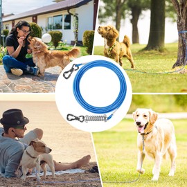 Tresbro 30 ft Dog Tie Out Cable, Heavy Duty Dog Chains for Outside with Spring Swivel Lockable Hook, Pet Runner Cable Leads for Yard, Blue Dog Line Tether for Small Medium Large Dogs Up to 500 LBS