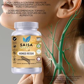 Hongo Reishi 120 Cáps | Suplemento Alimenticio | Saisa Herbal | Adaptógeno Natural, Energía e Inmunidad | Antioxidante y Bienestar