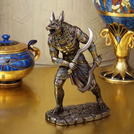 Veronese Design 8 7/8 Inch Egyptian God Anubis Dual Wielding Khopesh Cold Cast Resin Antique Bronze Finish Sculpture