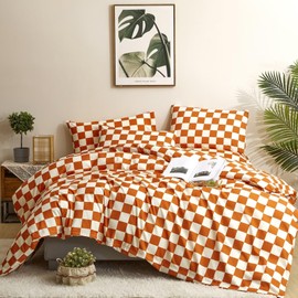 Houseri Burnt Orange Plaid Comforter Set Twin White and Burnt Orange Bedding Sets Twin Rust Grid Comforter Buffalo Checkered Rust Orange Comforter Kids Terracotta Gingham Comforter Sets Twin Size
