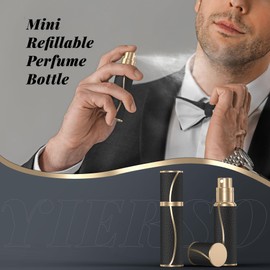 YIERSO 10ml Perfume Travel Refillable Atomizer,Genuine Leather Bottom Filling Perfumes Bottle,Mini Fragrances Dispenser,Portable Cologne Sprayer Pocket Size for Plane Trip Gift 0.34oz (Black)