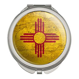 Rustic Distressed New Mexico State Flag Compact Travel Purse Handbag Makeup Mirror