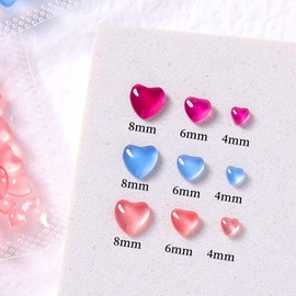 300 Pcs 3D Heart Nail Art Charms Mix 4/6/8 MM UV Light Color Change Resin Peach Heart Rhinestone Gems Crystal Jewelry Acrylic Nail Supplies for Women Craft DIY Nail Decoration Accessories