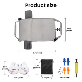 Frstem Toddler Airplane Bed,Portable Travel Bed with Eye Mask & Ear Plugs for Airplanes,Kids Plane Seat Extender,Baby Travel Essentials,Toddler Foot Rest for Flying,Inflatable Travel Essential(Grey)