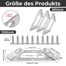 Pack of 16 Stainless Steel Corner Connectors Perfect for Furniture Construction Metal Angle and Triangle Supports Suitable for Shelves Cupboards Tables Chairs All Wooden Furniture