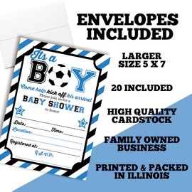 Blue & Black Kick Off His Arrival Soccer Themed Baby Sprinkle Baby Shower Invitations for Boys, 20 5"x7" Fill in Cards with Twenty White Envelopes by AmandaCreation