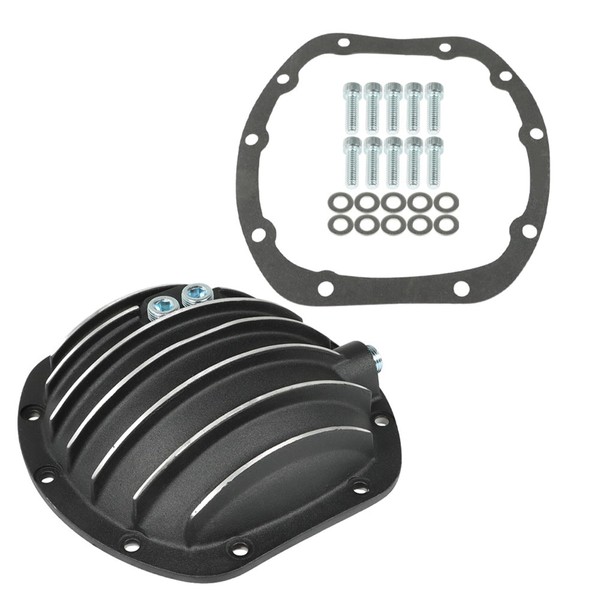 GENRICS 1 Set of Rear Differential Cover with Gasket & Drain Plug Replacement for Dana 25 27 30 10-Bolt