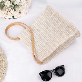 MaoXinTek Straw Bags Women's Straw Handbag Summer Handmade Shoulder Bag Bohemian Handwoven Shoulder Bags Bag for Women Travel Holiday Leisure Braided Beige, beige