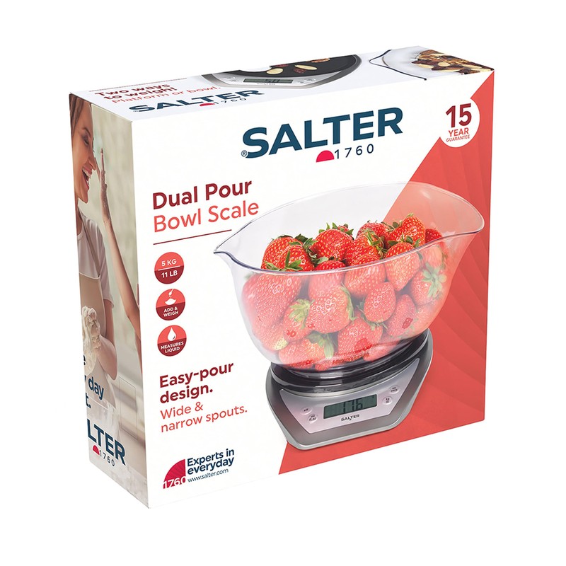 Salter Digital Kitchen Scale With Bowl- 2L Dishwasher Safe Mixing