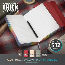 A5 Hardcover Thick Notebook 500 Pages, 5.7 x 8.3 inch Big Daily 365 Women or Men Journal for Writing with Spray Edges, Lined Paper Diary Journaling Notebook for Work (Beige)