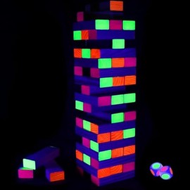 54 Piece Glow Tumble Tower Board Games, Glow in The Blacklight Tumble Tower, Indoor/Outdoor Board Game for Kids and Adults for Family Game Night