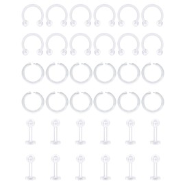 Funseedrr 36pcs Clear Lip Labret Rings Studs Retainer 16G 6mm 8mm Acrylic Bioflex Nose Tragus Helix Cartilage Daith Piercing Hoops Bars