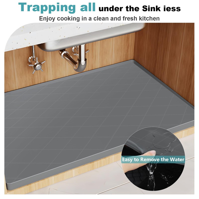 J1YL2C 34" x 22" Inch Silicone Sink Mat, Leak-Proof Cabinet